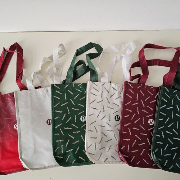 6 x New LULULEMON Multicolour GRAPHIC LOGO Reusable Shopping Bags Small - Picture 1 of 13